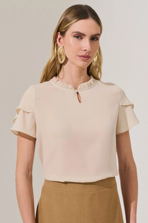 Blusa Manga Dupla Mini Gola Franzida Botão