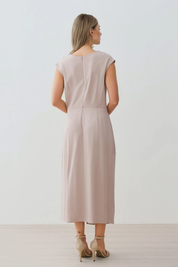 Vestido Midi Regata Transpassado Gola Drapeada Laço Lateral Drapeada