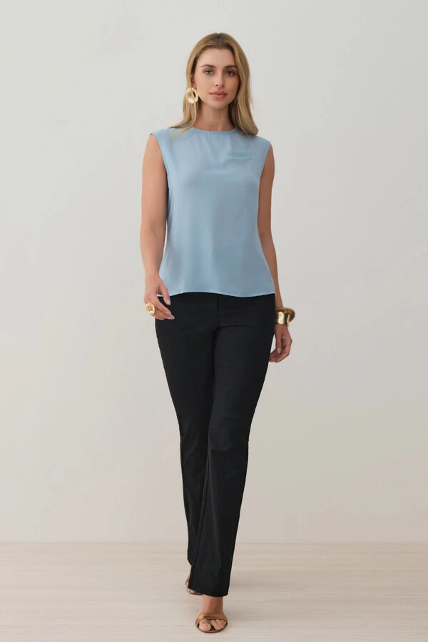 Regata Assimétrica Recorte e Pregas Triple Ombro Esquerdo