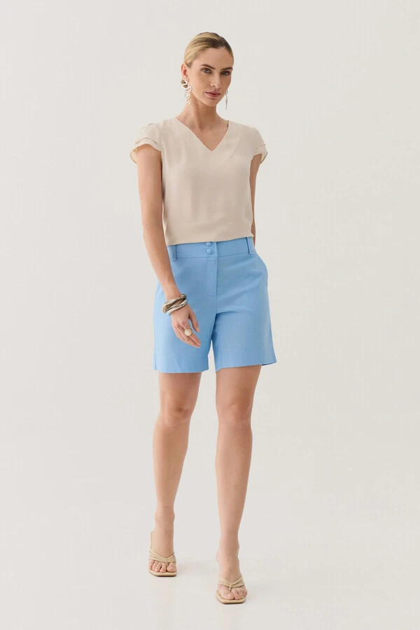 Shorts de Linho Botões Forrados Double