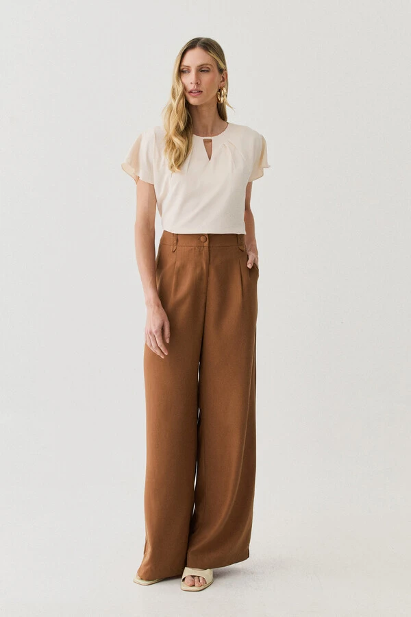Pantalona Passante Double Prega Botão Forrado