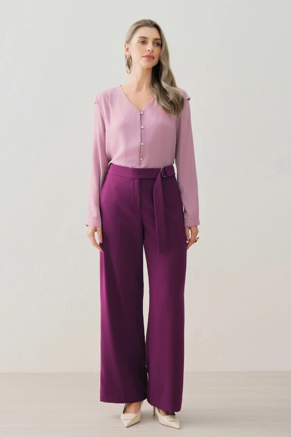 Camisa Manga Longa Punho Decote V Ombro Aba Mini Botões