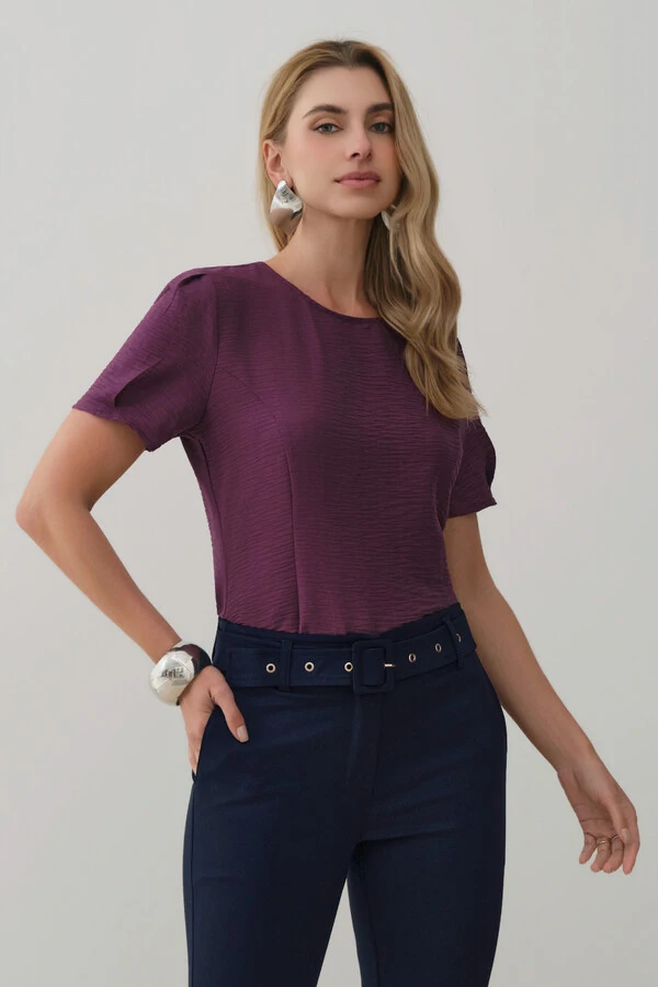 Blusa Manga Prega Recortes