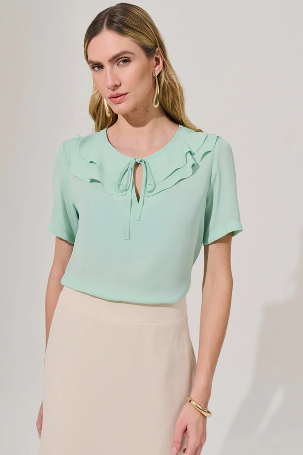 Blusa Decote Vazado Babado Double Laço