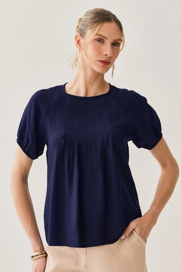 Blusa Manga Raglan Elástico Pregas
