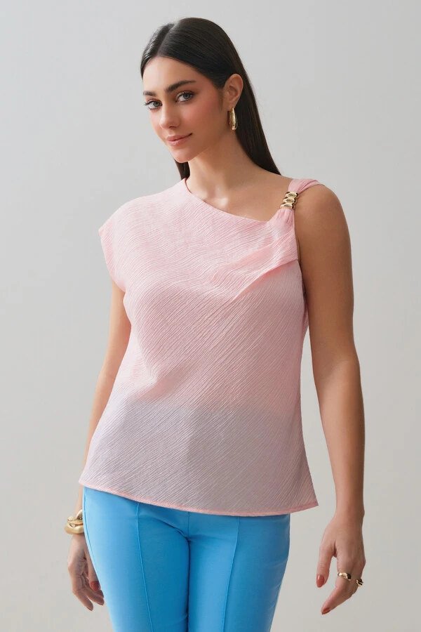 Blusa Assimétrica Alça Gold Pregas