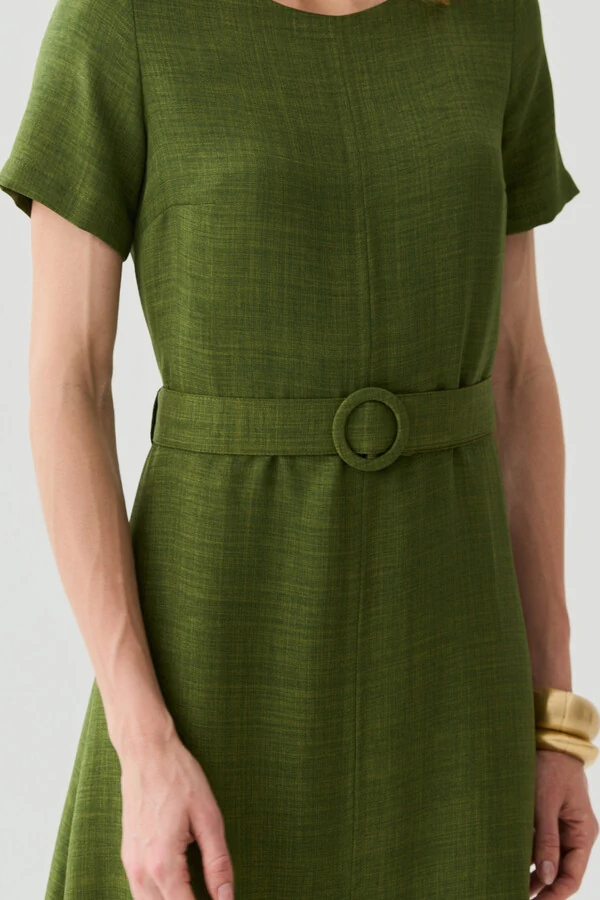 Vestido Midi Cinto Fivela Forrada