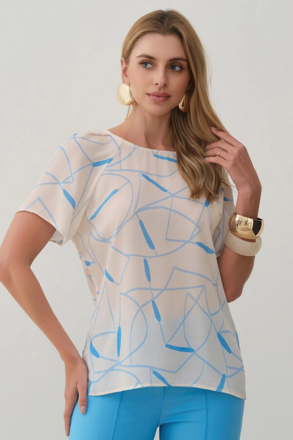 Blusa Abstrata Manga Raglan Ombro Prega