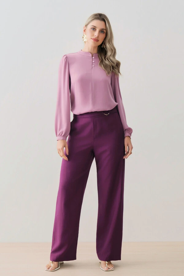 Blusa Manga Longa Punho Gola Baixa Mini Botões Triple