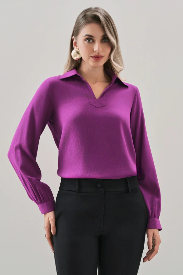 BLUSA MANGA LONGA PUNHO GOLA POLO DECOTE V