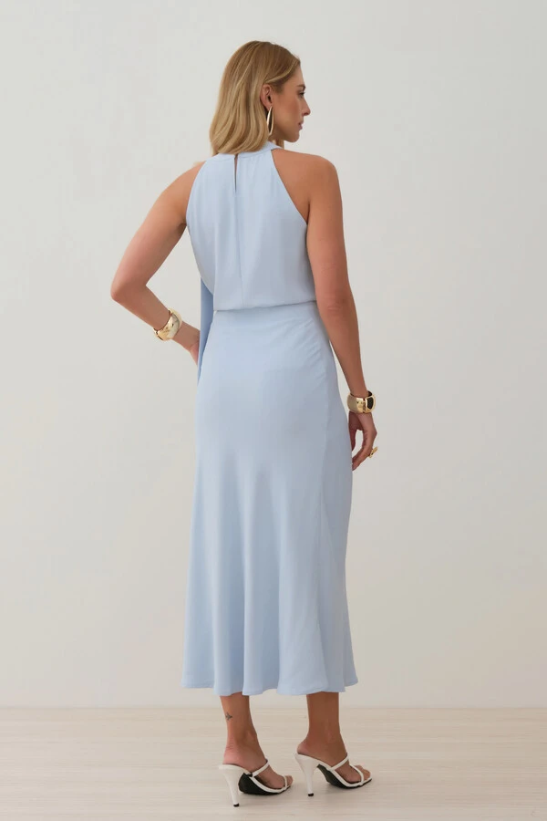 Conjunto de Blusa Regata Frente Única Laço e Saia Midi Evasê
