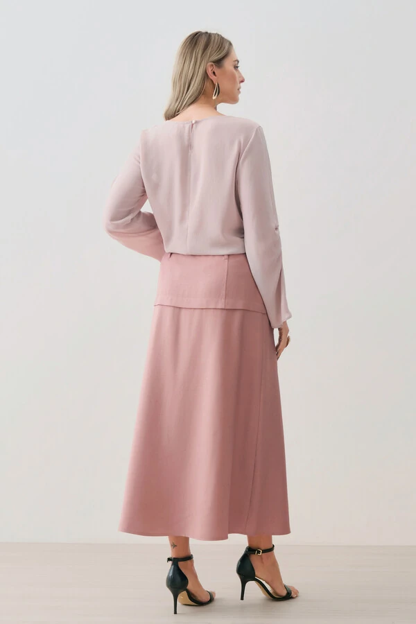 Blusa de Chiffon Yoryu Decote Gota Manga Longa Evasé Cut Out Franzida