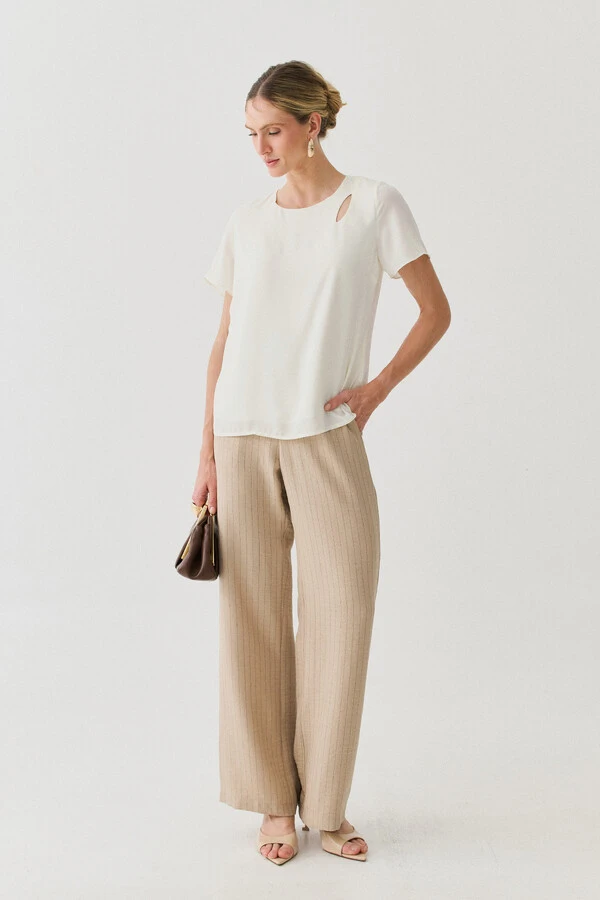 Pantalona Slim Risca de Giz Botões Gold