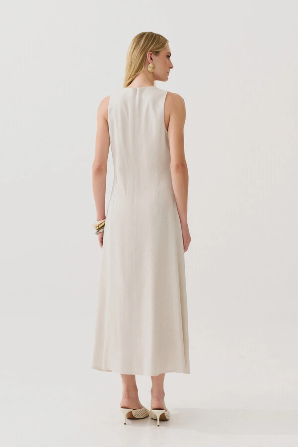 Vestido Midi Regata de Linho Recorte