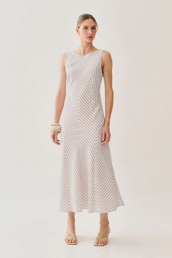 Vestido Midi Regata Listrado Recortes