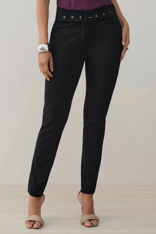 Calça Cigarrete Double Cinto Fivela Forrada Ilhós