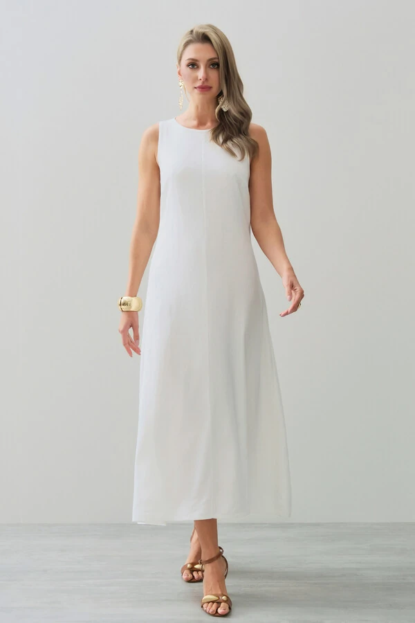 Vestido Midi Regata de Linho Recorte