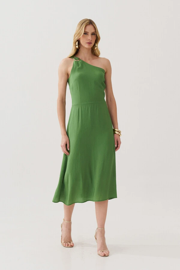 Vestido Midi Regata Assimétrico Um Ombro Só Gold
