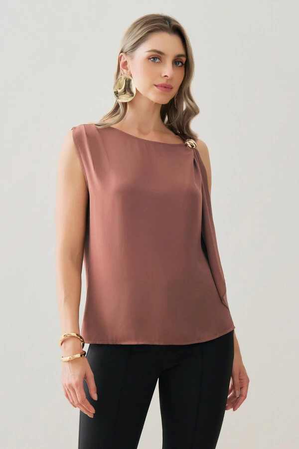 Regata Assimétrica Ombro Esquerdo Faixa Gold