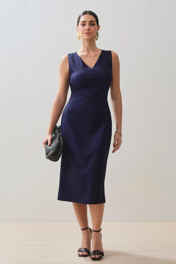 Vestido Midi Regata Decote V Recorte