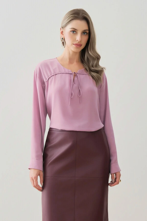 Blusa Manga Longa Punho Gold Decote Cavado Laço Puxante