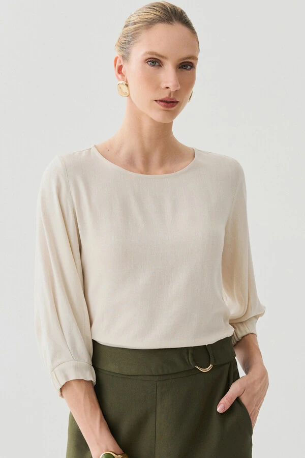 Blusa Manga 3/4 Elástico Pregas