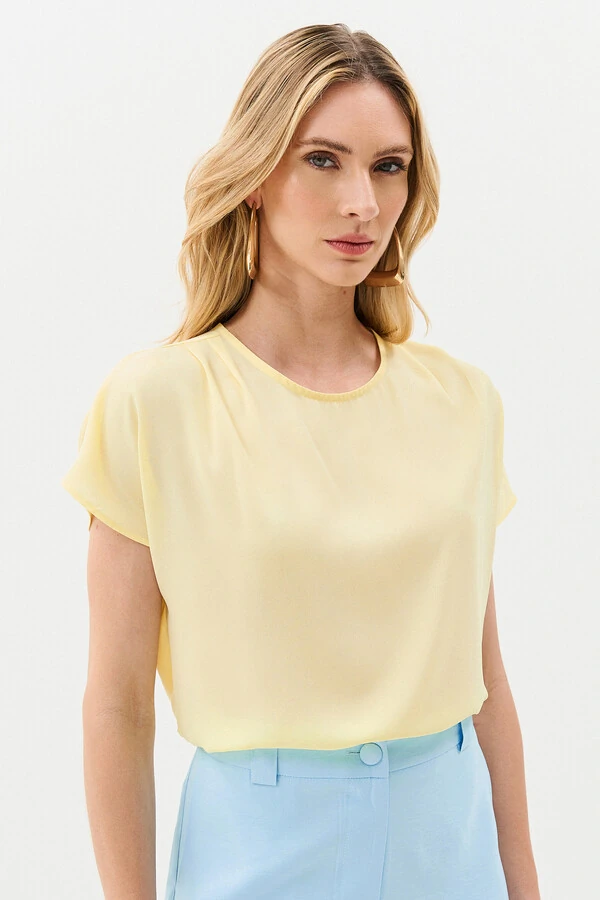 Blusa Manga Morcego Ombro Pregas Double