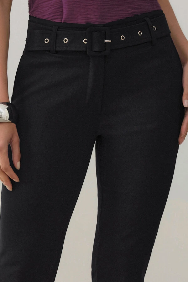 Calça Cigarrete Double Cinto Fivela Forrada Ilhós