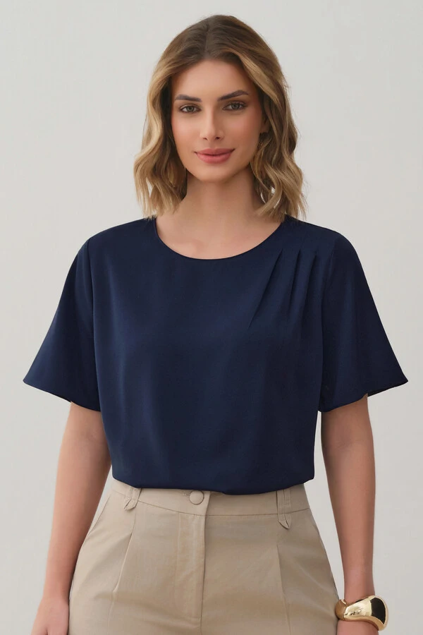Blusa Assimétrica Pregas Ombro Esquerdo