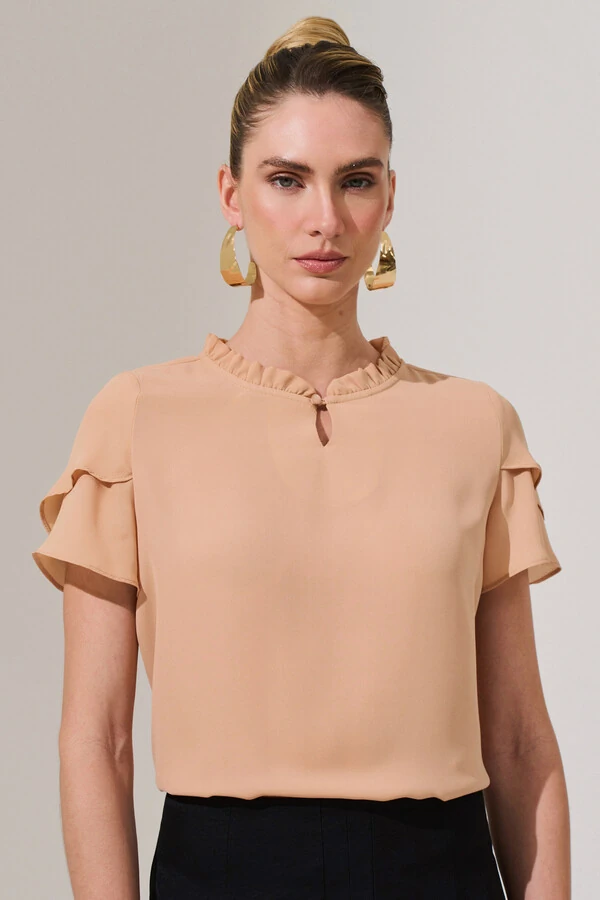 Blusa Manga Dupla Mini Gola Franzida Botão