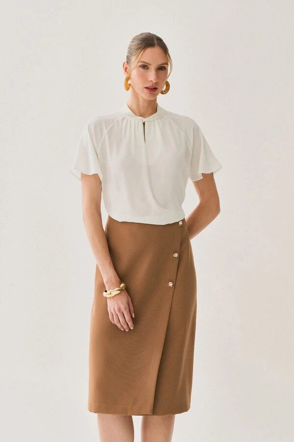 Saia Midi Transpassada de Alfaiataria Gold Triple