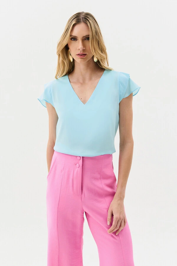 Blusa Manga Tulipa Decote V