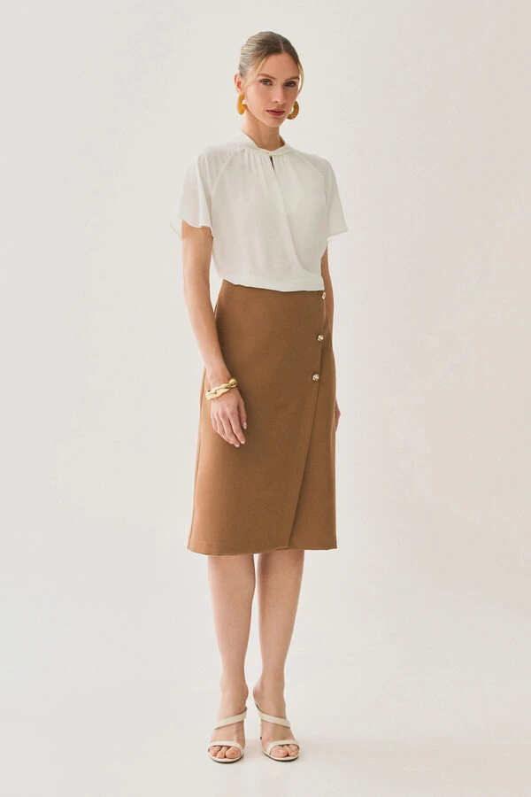 Saia Midi Transpassada de Alfaiataria Gold Triple