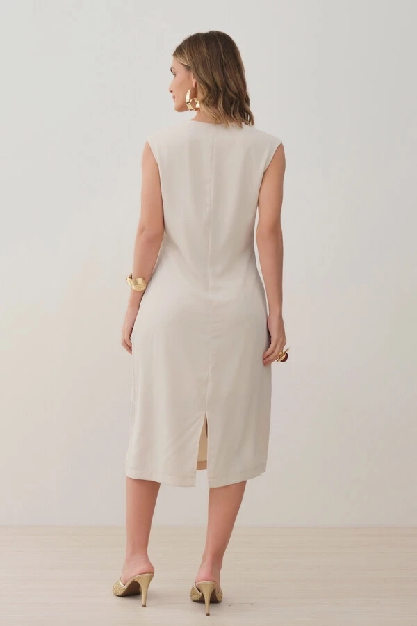 Vestido Midi Regata Decote Assimétrico Franzidos