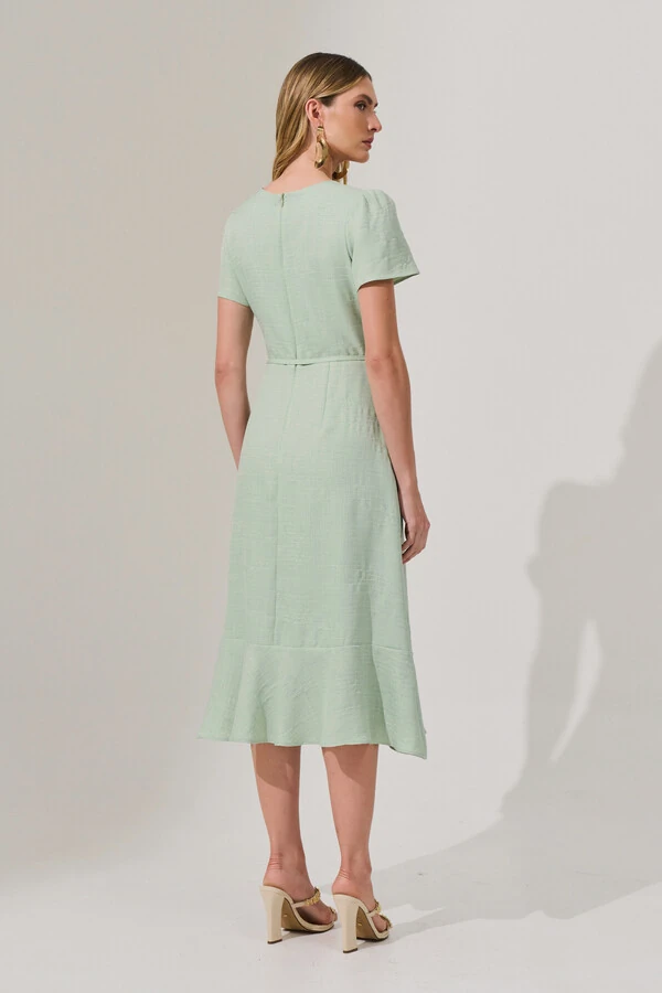 Vestido Midi Transpassado Camada Laço