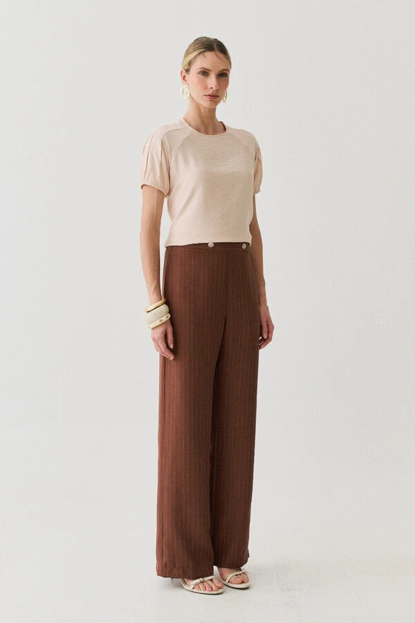 Pantalona Slim Risca de Giz Botões Gold