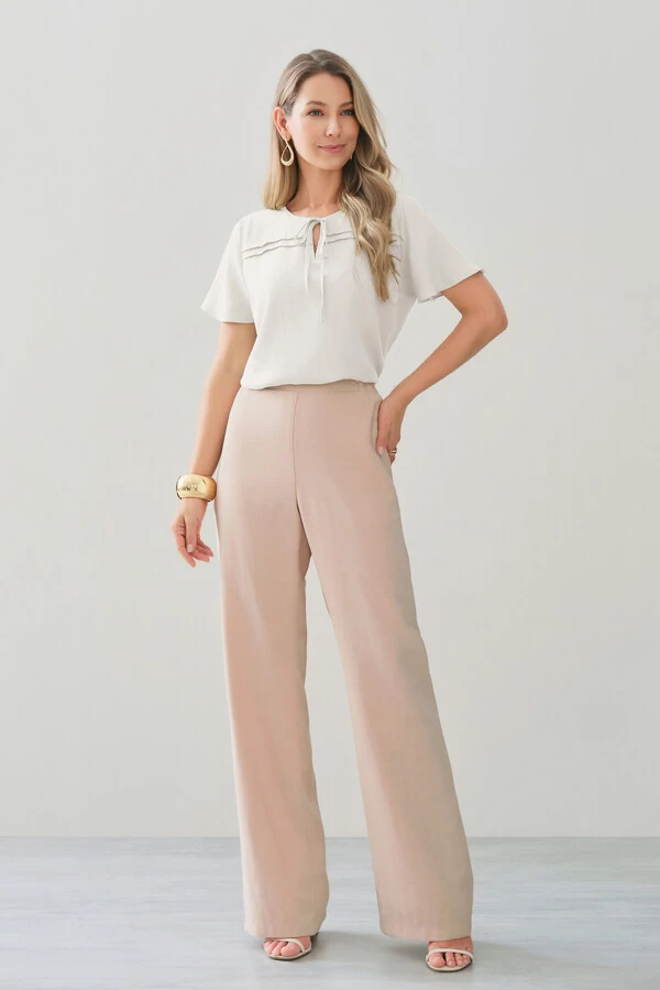 Blusa Decote Laço Pregas Double