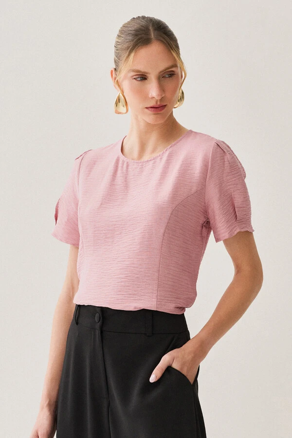 Blusa Manga Prega Recortes