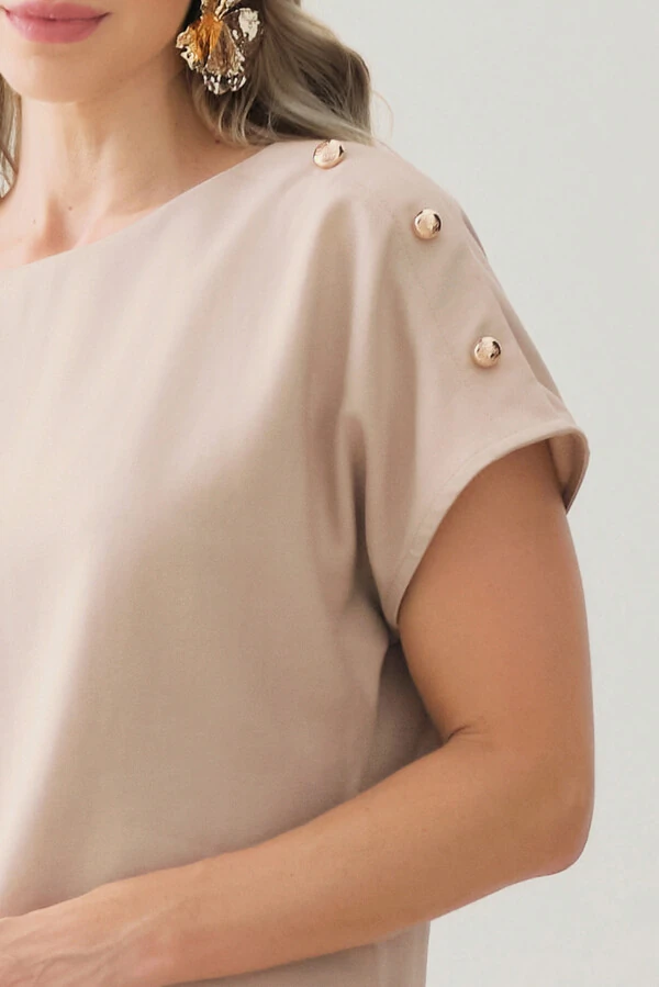 Conjunto de Blusa Assimétrica Manga Morcego Gold Triple e Calça Reta Nervura