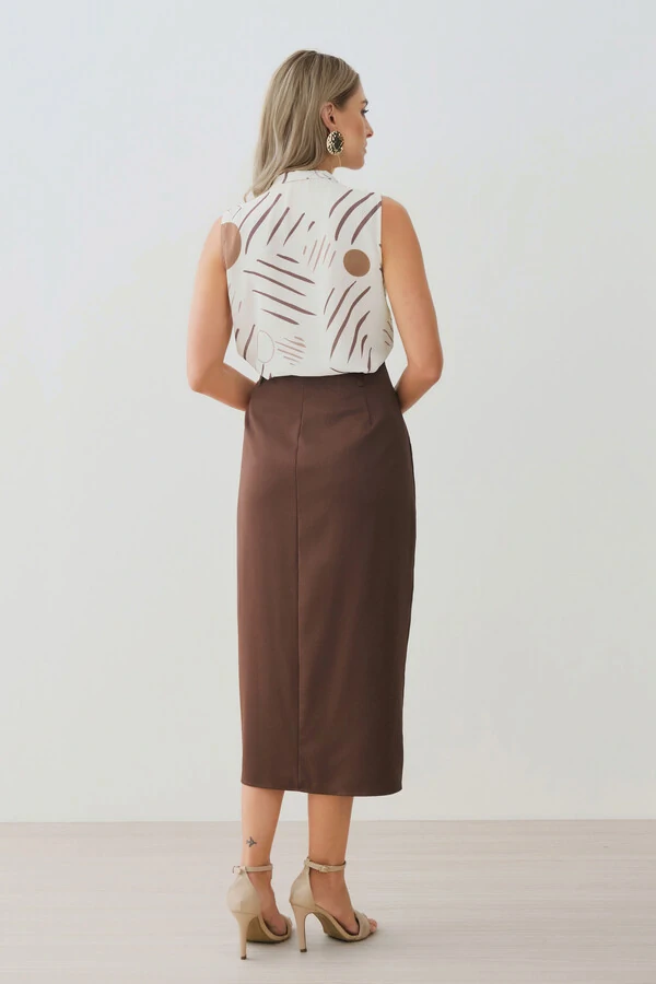 Regata Abstrata Gola Baixa Laço Decote V Ombro Prega