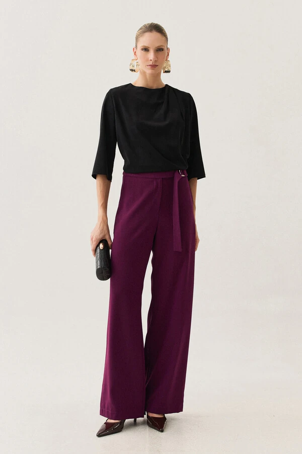 Blusa Assimétrica Manga 3/4 Pregas Ombro Esquerdo