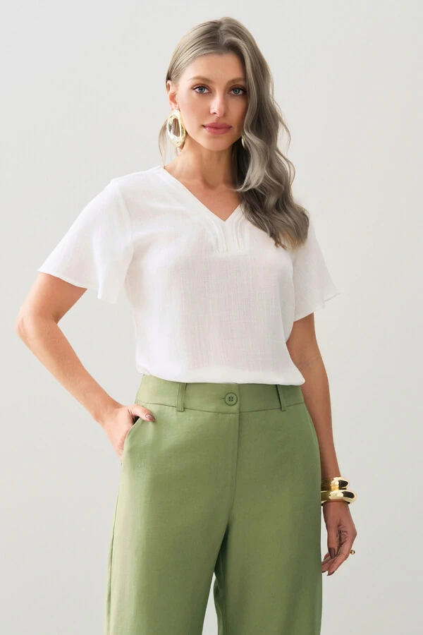Blusa Decote V Pregas