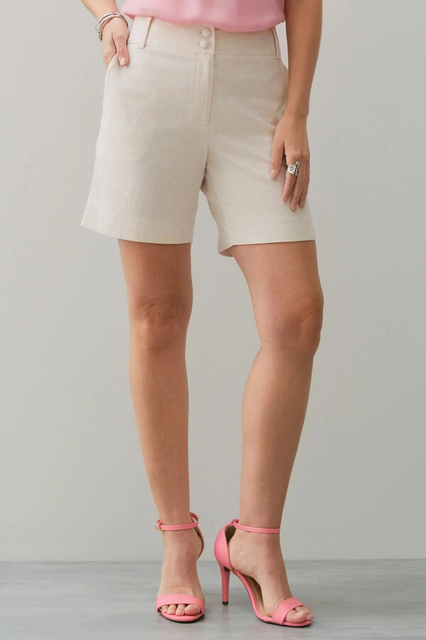Shorts de Linho Botões Forrados Double