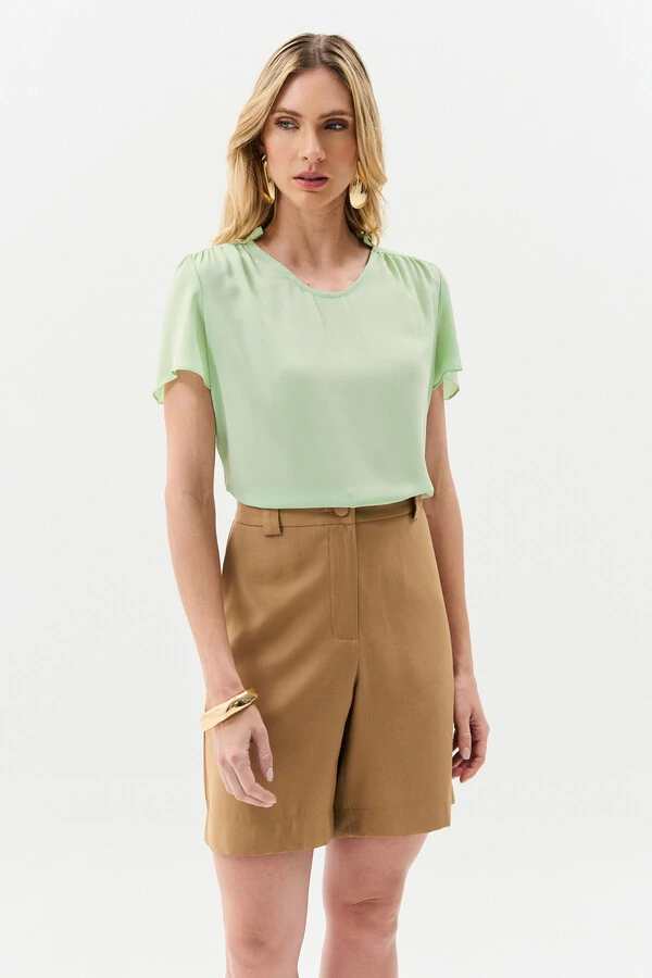 Blusa Mini Gola Franzida Ombro Franzido