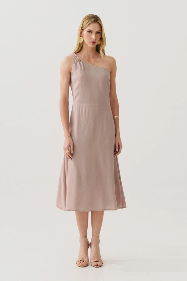 Vestido Midi Regata Assimétrico Um Ombro Só Gold