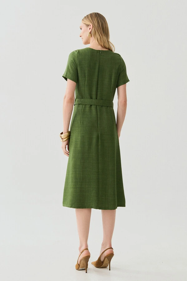 Vestido Midi Cinto Fivela Forrada