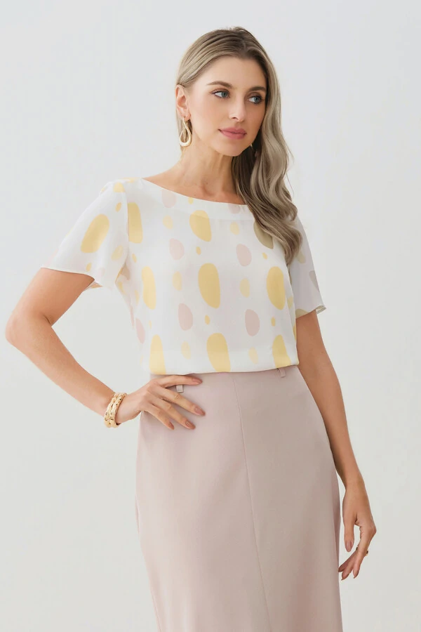 Blusa Abstrata Decote Canoa