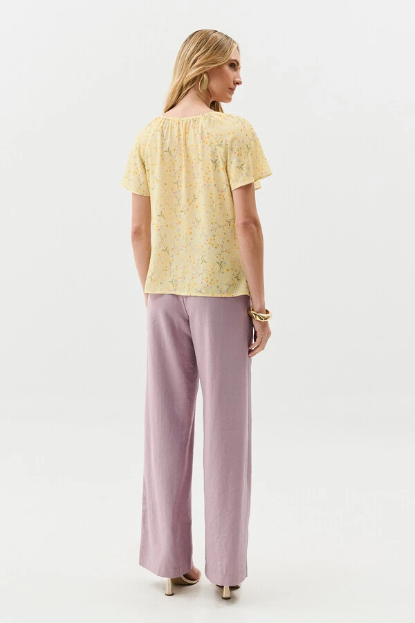 Blusa Floral Manga Raglan Decote Laço