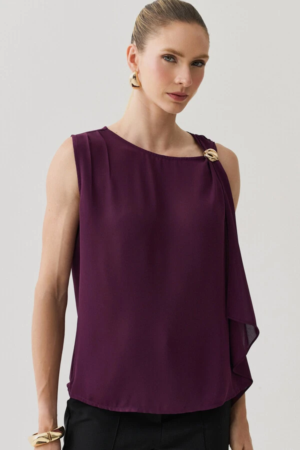 Regata Assimétrica Ombro Esquerdo Faixa Gold