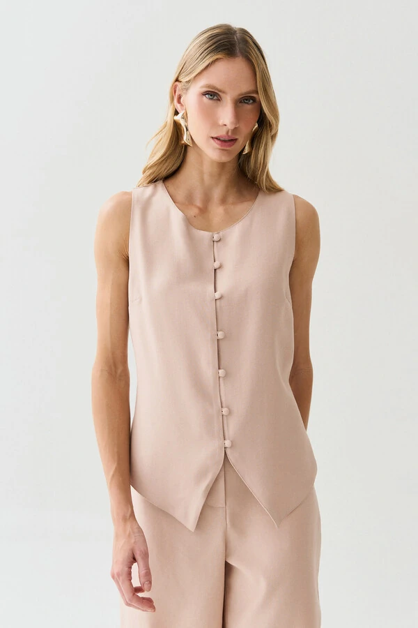 Conjunto de Alfaiataria de Colete Mini Botões Forrados e Bermuda Botão Forrado